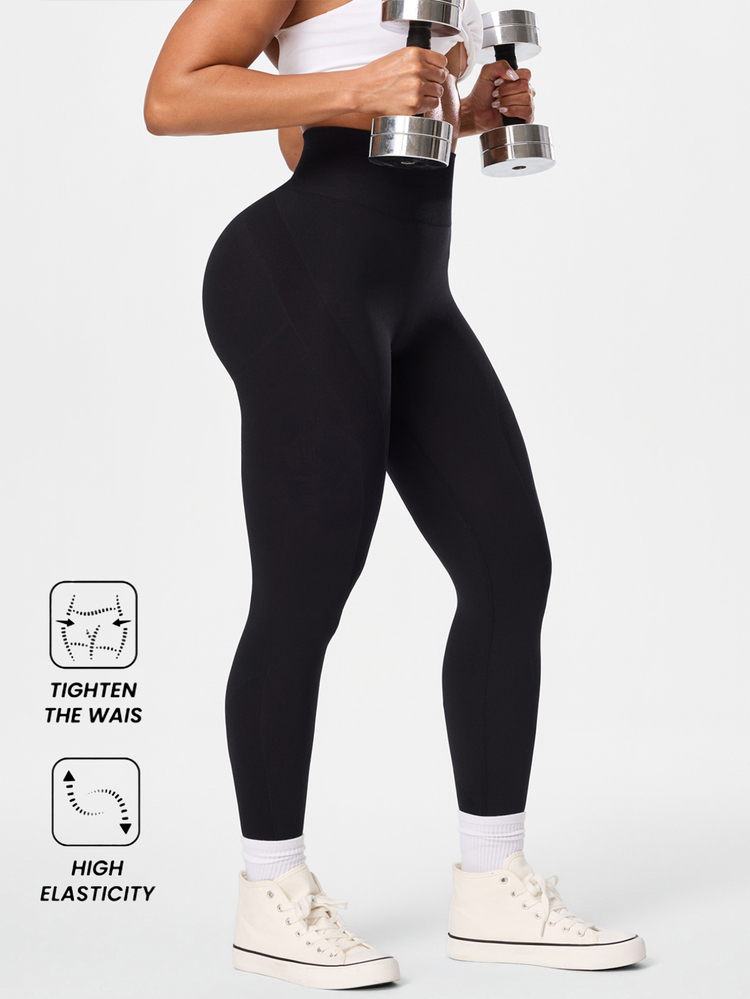 Solea Cove Women's Solid Color High Waist Elastic Slimming Sports Leggings - Black - View 4
