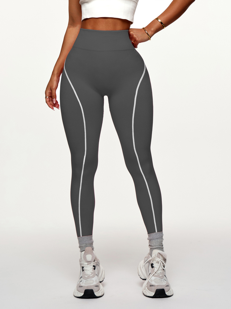 Solea Cove Solea Cove 1pc Black & White Contrast Stripe Cropped Length Workout Leggings - Grey - View 2