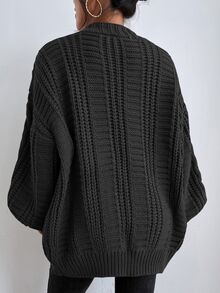 Calvaya Solid Button Front Cable Knit Cardigan,Long Sleeve Tops Fall Winter Cloth For Women - Dark Grey - View 3