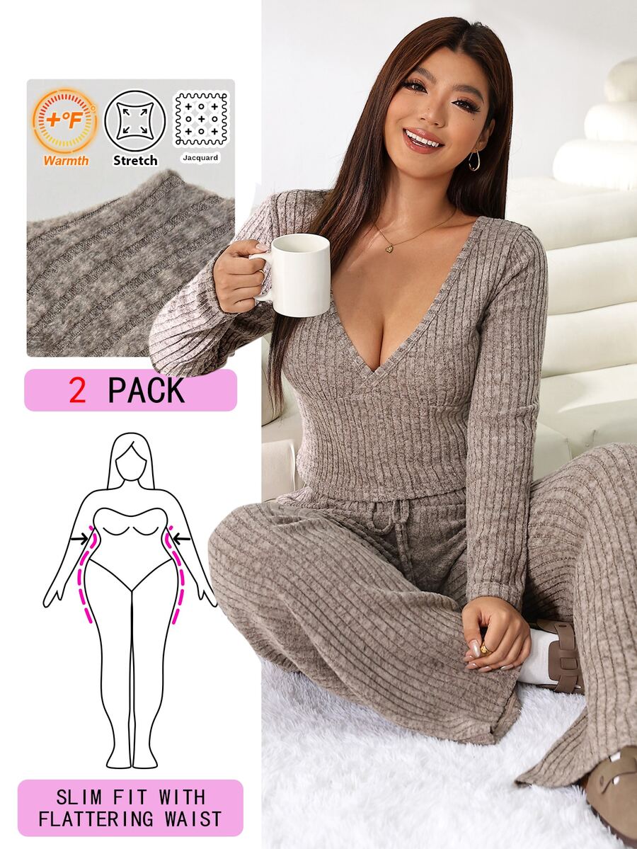 Solflare Plus Size Autumn Casual Top And Pants Set Fall