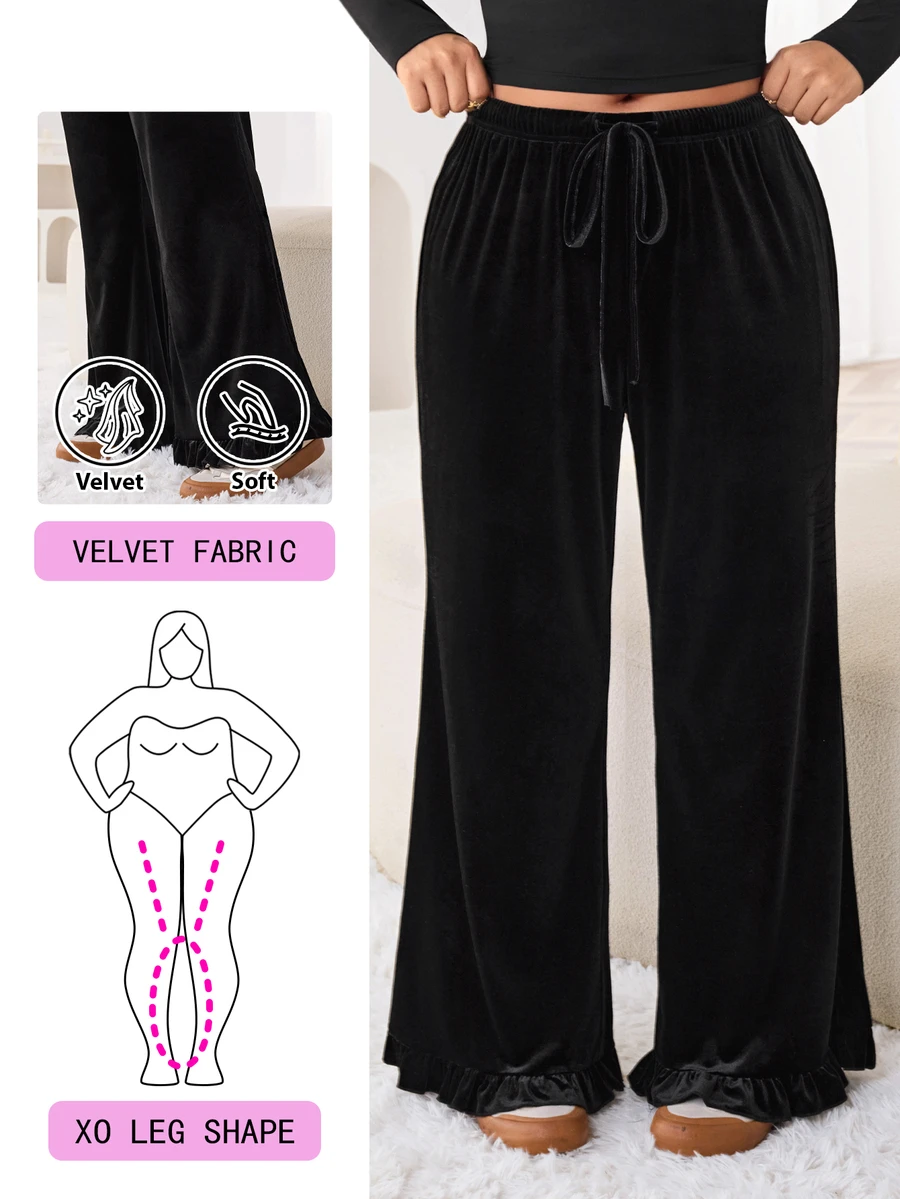 Solflare Plus Size Casual Versatile Solid Color Wide Leg Pants Winter