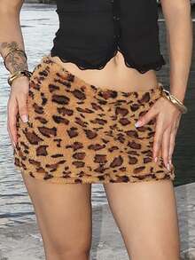 Luzma Cabello Luzma Cabello Women's Casual Sexy Low Waist Bodycon Mini Skirt, Leopard Faux Fur Fabric - Multicolor - View 3