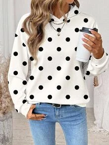 SHEIN LUNE Áo nỉ size lớn phong cách học đường tối giản casual, họa tiết chấm bi vintage, phù hợp mặc mùa hè, áo top mùa hè, thích hợp đi làm hàng ngày, hẹn hò, tụ tập, mùa thu/đông/hè - Nhiều màu - Xem 4