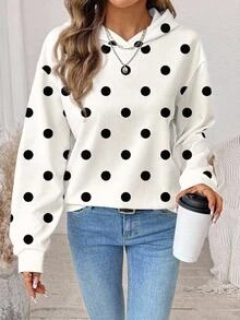 SHEIN LUNE Áo nỉ size lớn phong cách học đường tối giản casual, họa tiết chấm bi vintage, phù hợp mặc mùa hè, áo top mùa hè, thích hợp đi làm hàng ngày, hẹn hò, tụ tập, mùa thu/đông/hè - Nhiều màu - Xem 1