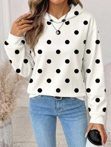 SHEIN LUNE Áo nỉ size lớn phong cách học đường tối giản casual, họa tiết chấm bi vintage, phù hợp mặc mùa hè, áo top mùa hè, thích hợp đi làm hàng ngày, hẹn hò, tụ tập, mùa thu/đông/hè - Nhiều màu - Xem 3