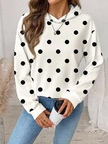 SHEIN LUNE Áo nỉ size lớn phong cách học đường tối giản casual, họa tiết chấm bi vintage, phù hợp mặc mùa hè, áo top mùa hè, thích hợp đi làm hàng ngày, hẹn hò, tụ tập, mùa thu/đông/hè - Nhiều màu - Xem 7