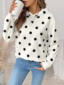 SHEIN LUNE Áo nỉ size lớn phong cách học đường tối giản casual, họa tiết chấm bi vintage, phù hợp mặc mùa hè, áo top mùa hè, thích hợp đi làm hàng ngày, hẹn hò, tụ tập, mùa thu/đông/hè - Nhiều màu - Xem 6