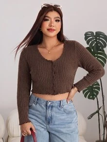 Solflare Plus Size Women Solid Color Casual Versatile Daily Long Sleeve T-Shirt Fall - Brown - View 5
