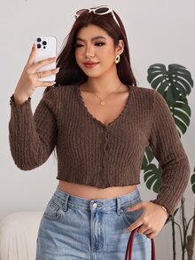Solflare Plus Size Women Solid Color Casual Versatile Daily Long Sleeve T-Shirt Fall - Brown - View 7