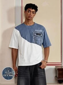 SWAVVY 男士夏季休閒寬鬆短袖T恤，標準尺寸，白色數位印花，圓領 - 白色 - 查看 2