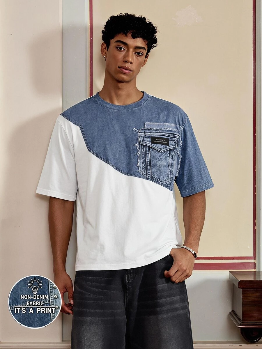 SWAVVY Men's Summer Casual Loose Fit Short Sleeve T-Shirt, Standard Size, White Digital Print, Crew Neck - White - View 1