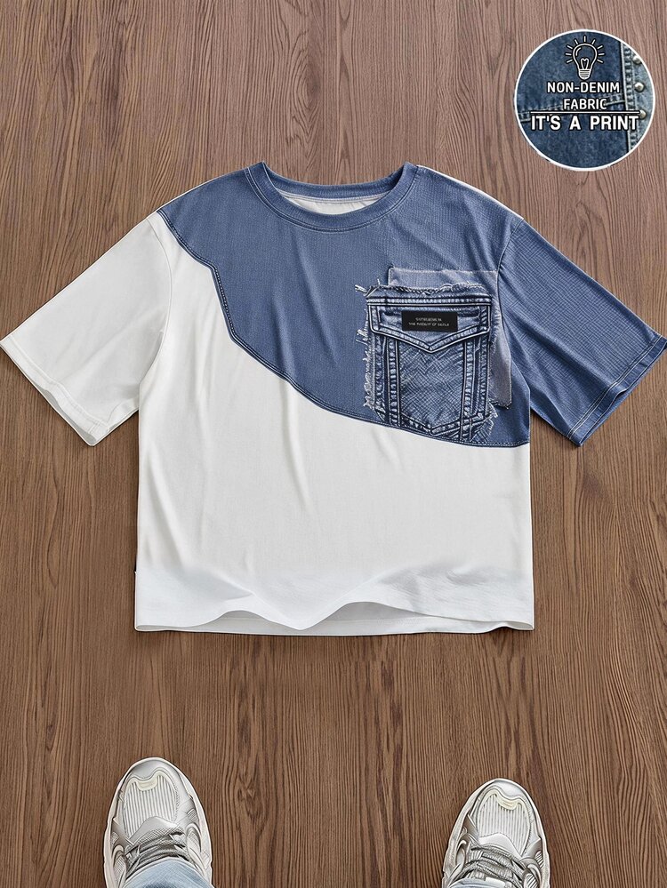 SWAVVY Men's Summer Casual Loose Fit Short Sleeve T-Shirt, Standard Size, White Digital Print, Crew Neck - White - View 2