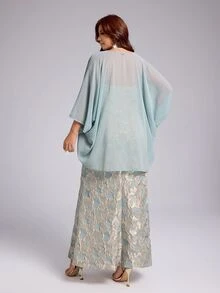 Viva Relle Plus Size Women's Gold Embroidered Strapless Slit Dress And Loose Shawl Top Fall - Baby Blue - View 3