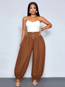 SOLERSUN Damen-Harem-Hose in Große Größen mit hohem Bund und Kordelzug, schokoladenbraune seidige lockere Jogger mit elastischen Bündchen, modische einfarbige lässige Streetwear-Loungewear-Hose, minimalistisch und hochwertig, geeignet für den Alltag, amerikanischer Retro-Streetstyle, sportlich-lässig, vielseitig für den täglichen Arbeitsweg, bequem und leicht, Herbst-/Winter-Essential - Kaffeebraun - Übersicht 5