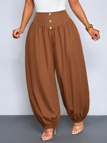 SOLERSUN Damen-Harem-Hose in Große Größen mit hohem Bund und Kordelzug, schokoladenbraune seidige lockere Jogger mit elastischen Bündchen, modische einfarbige lässige Streetwear-Loungewear-Hose, minimalistisch und hochwertig, geeignet für den Alltag, amerikanischer Retro-Streetstyle, sportlich-lässig, vielseitig für den täglichen Arbeitsweg, bequem und leicht, Herbst-/Winter-Essential - Kaffeebraun - Übersicht 6
