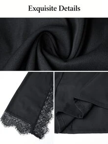 SOLERSUN Women's Plus Size Elegant Contrast Lace Bell Sleeve Blazer, Classic Notch Lapel Single Button Slim Fit, Side Slit Sheer Eyelash Contrast Lace Long Sleeve, Flared Cuff Soft Atmosphere, Versatile For Commute And Date, Slimming Short Blazer Top, Spring Autumn Minimalist Solid Color Elegant Cardigan - Black - View 8