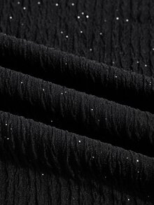 SOLERSUN Plus Size Asymmetrical Neckline, Sequined Textured Fabric, Metal Buckle Decor And Slit Long Dress - Black - View 8