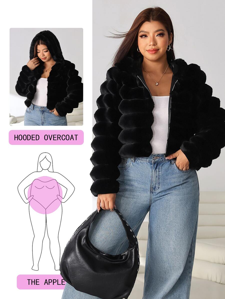Solflare Plus Size Women's Autumn/Winter Black Faux Fur Coat - Black - View 1