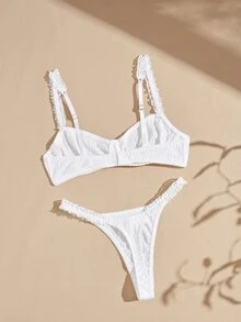 Lullawish طقم ملابس داخلية نسائي بلون موحد حمالة صدر وسروال داخلي - أبيض - مشاهدة 2