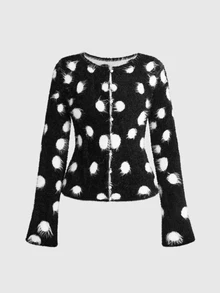 ROMWE Autumn/Winter Y2K Punk Sexy Polka Dot Hollow-Out Design Women's Cardigan - Black - View 2