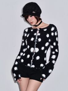 ROMWE Autumn/Winter Y2K Punk Sexy Polka Dot Hollow-Out Design Women's Cardigan - Black - View 4