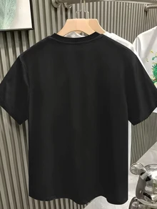 Resyla Men 男士黑色圓領短袖基礎休閒街頭風基本款T恤，適合外出、電音派對、夏季穿著 - 黑色 - 查看 2