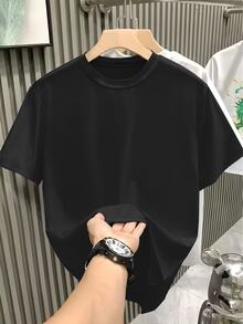 Resyla Men 男士黑色圓領短袖基礎休閒街頭風基本款T恤，適合外出、電音派對、夏季穿著 - 黑色 - 查看 3