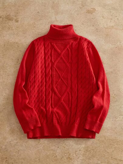 HIMLAND Men's Solid Color Turtleneck Casual Versatile Daily Wear Long Sleeve Sweater