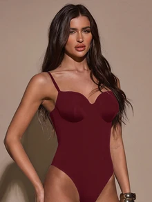SHEIN BAE 女款夏季優雅純色細肩帶背心 - 紫紅色 - 查看 4