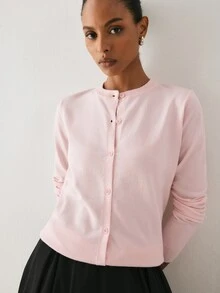 YARNWELL Women's Solid Color Single-Breasted Casual Versatile Daily Cardigan - Baby Pink - View 7