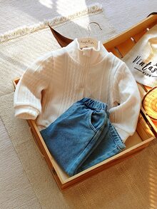 Vintaside Kids 2 件套幼儿男童休闲翻领长袖上衣和牛仔裤套装，适合春季、秋季、冬季日常穿着 - 彩色 - 查看 4