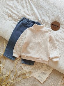 Vintaside Kids 2 件套幼儿男童休闲翻领长袖上衣和牛仔裤套装，适合春季、秋季、冬季日常穿着 - 彩色 - 查看 2