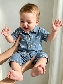 SHEIN Summer Washed Light Blue Simple Versatile Fashion Toddler Boys' Denim Set - Baby Blue - View 6