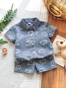 SHEIN Summer Washed Light Blue Simple Versatile Fashion Toddler Boys' Denim Set - Baby Blue - View 5