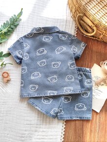 SHEIN Summer Washed Light Blue Simple Versatile Fashion Toddler Boys' Denim Set - Baby Blue - View 3