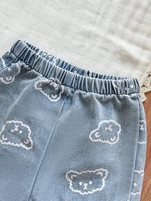 Vintaside Kids Newborn Cute Bear Head Print Soft Denim Collared 2 Pieces Set, Casual & Fashionable Summer Outfit - Multicolor - View 8