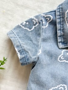 Vintaside Kids Newborn Cute Bear Head Print Soft Denim Collared 2 Pieces Set, Casual & Fashionable Summer Outfit - Multicolor - View 6