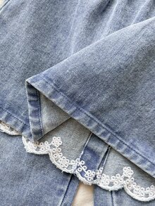 SHEIN 2件組女嬰休閒時尚百搭刺繡牛仔領長袖外套與刺繡牛仔褲套裝，適合日常、戶外、派對、日常穿著 - 彩色 - 查看 11