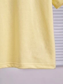 SHEIN 女童休閒美式嬰兒T恤與寬腿褲套裝，白色/彩色，粉色字母印花大尺寸T恤，寬鬆，Y2K 7歲生日夏季款 - 黃色 - 查看 6