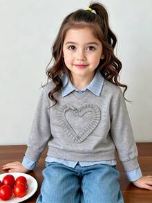 SHEIN Young Girl 2-In-1 Patchwork Long Sleeve Sweatshirt, Suitable For Campus Daily Wear, Weekend Gatherings, Holiday Parties Pull Autumn Fall - Grey - View 5