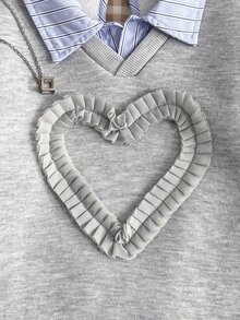 SHEIN Young Girl 2-In-1 Patchwork Long Sleeve Sweatshirt, Suitable For Campus Daily Wear, Weekend Gatherings, Holiday Parties Pull Autumn Fall - Grey - View 8