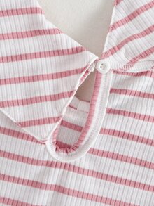 SHEIN 3件組女童針織套頭上衣，甜美風，黑色、卡其色、粉色，蝴蝶結彼得潘領，長袖圓領，休閒款，適合假日、秋季、芭蕾、婚禮賓客，條紋設計 - 彩色 - 查看 6