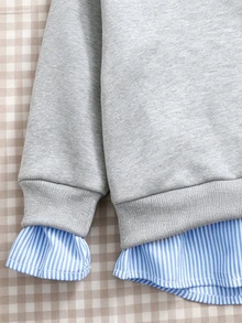 SHEIN Girls' Hoodless Sweatshirt With Heart Design School 7th Birthday Autumn - Grey - View 5