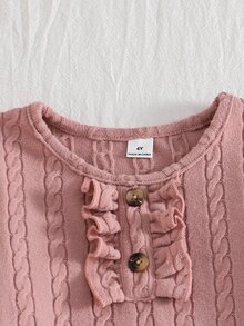 Girls' Comfortable Casual Knitted Cable Ribbed Fitted Round Neck Front Button Ruffle Long Sleeve A-Line Mid-Length Dress Autumn 7th Birthday Baby Blue - Light Grey - View 4