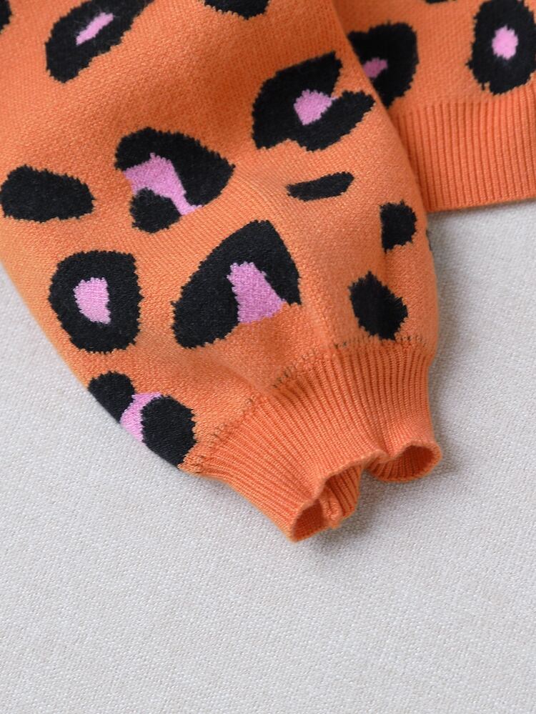 SHEIN Girls (Large) Cardigan With Leopard Print Tiger Pattern And Handmade Bow, Knitted Sweater Long Sleeve Top For Autumn And Winter - Multicolor - View 6