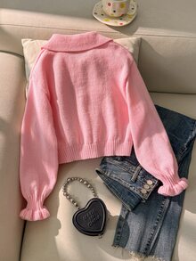 SHEIN 女童 Y2K 甜美風秋冬時尚蝴蝶結重工復古針織長袖開襟毛衣外套，休閒百搭返校校服冬季穿搭，適合大童女孩 - 粉色 - 查看 2