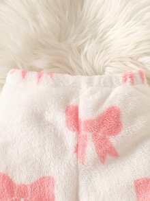 SHEIN 嬰兒粉色蝴蝶結連帽套裝，抓絨連腳新生兒套裝，秋季款 - 粉色 - 查看 8