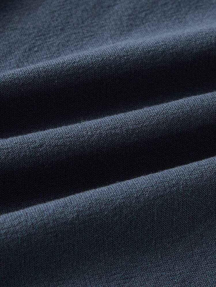 Officeau Men's 100% Cotton Navy Blue Long Sleeve Shirt, For Business Casual/ Commuting, Gift For Father/ Husband - Navy Blue - View 5