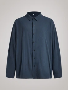 Officeau Men's 100% Cotton Navy Blue Long Sleeve Shirt, For Business Casual/ Commuting, Gift For Father/ Husband - Navy Blue - View 3