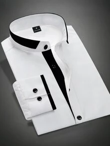 Manfinity Mode Manfinity Plus Size Men's Long-Sleeve Shirt, Suitable For Office Business Casual And Formal Occasions. - White - View 4